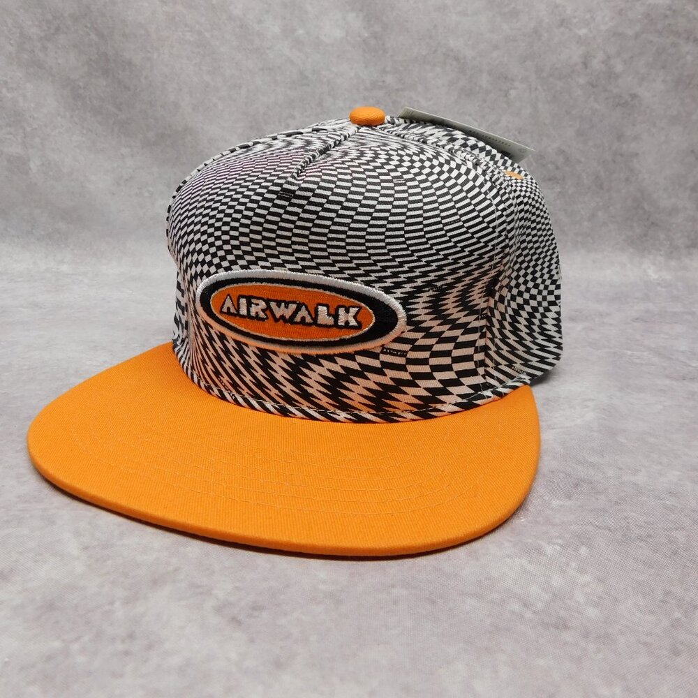 Airwalk Forever 21 Checkered Hat Adjustable Black White Flat Orange Brimmed Cap
